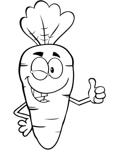 Winking Cartoon Carrot Character Coloring Page